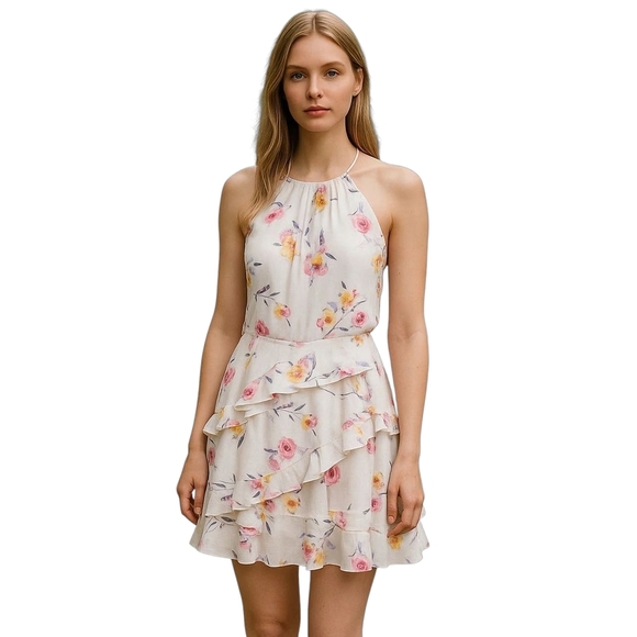 Parker Floral Ruffle Mini White Dress Medium NWT - Picture 1 of 10